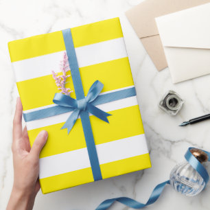 Papier Cadeau Jaune Canari Blanc Rayures Horizontales Classiques