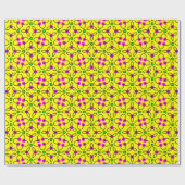 Papier Cadeau Jaune clair, rose, Vert Retro Floral (Plat)