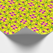 Papier Cadeau Jaune clair, rose, Vert Retro Floral (Coin)