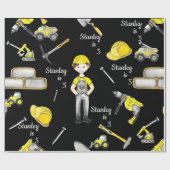 Papier Cadeau Jaune Cute Construction Camion Motif de vidage (Plat)