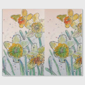 Papier Cadeau Jaune Daffodil Fleurs de printemps Aquarelle (Plat)