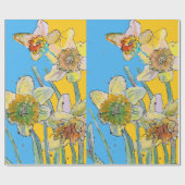 Papier Cadeau Jaune Daffodile Bleu Fleurs de printemps Aquarelle (Plat)