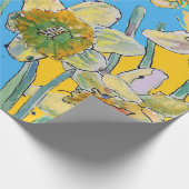 Papier Cadeau Jaune Daffodile Bleu Fleurs de printemps Aquarelle (Coin)