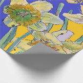 Papier Cadeau Jaune Daffodile Bleu Fleurs de printemps Aquarelle (Coin)