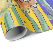 Papier Cadeau Jaune Daffodile Bleu Fleurs de printemps Aquarelle (Coin rond)