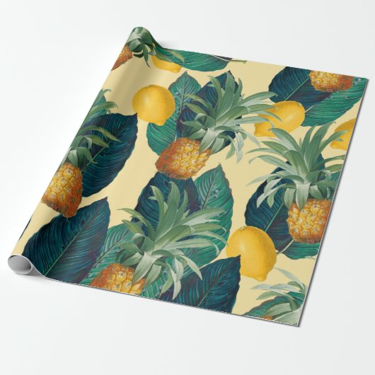 Papier Cadeau jaune de citrons d'ananas (Déroulé)