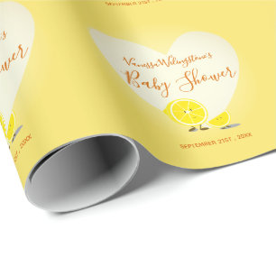 Papier Cadeau Jaune de coeur de baby shower de citron et de