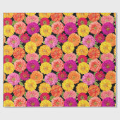 Papier Cadeau Jaune de rose de Zinnias d'été floral (Plat)