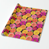 Papier Cadeau Jaune de rose de Zinnias d'été floral (Déroulé)