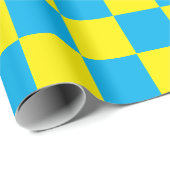 Papier Cadeau Jaune et damier aqua (Coin rond)
