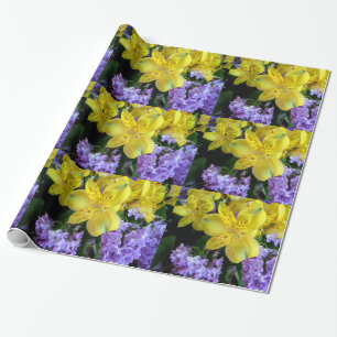Papier Cadeau Jaune et Fleurs Lilac Violettes