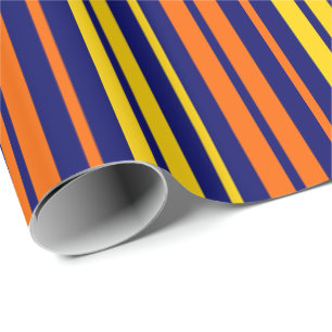 Papier Cadeau Jaune et rayures verticales orange sur fond bleu m