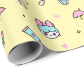 Papier Cadeau Jaune Kawaii Pastel Doux (Coin rond)