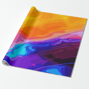 Papier Cadeau Jaune Néon, Orange & Bleu Motif Abstrait – Audacie