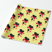 Papier Cadeau Jaune noir et rouge de coeurs (Déroulé)