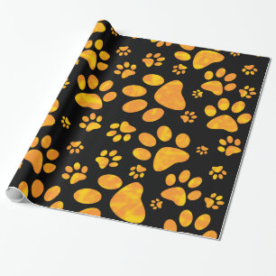 Papier Cadeau Jaune orange de motif d'empreinte de patte de