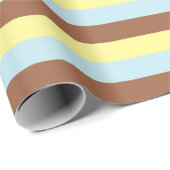 Papier Cadeau Jaune pâle, bleu pastel et rayures Brown (Coin rond)