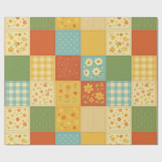Papier Cadeau Jaune Patchwork Quilt Rustic Farmhouse Floral (Plat)