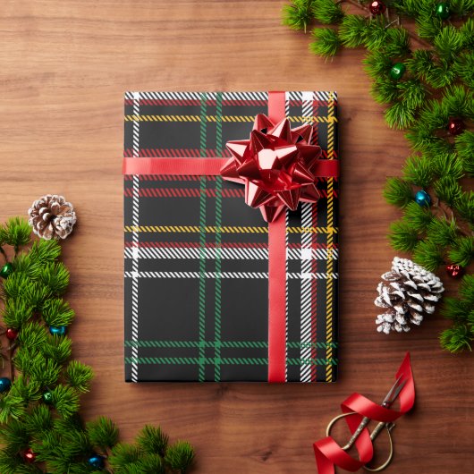 Papier Cadeau Jaune, Rouge, Vert et Blanc Plaid Histoire Noire (Cadeau de vacances)
