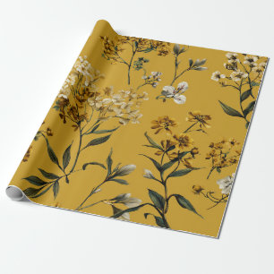 Papier Cadeau Jaune Rustique Botanique Gras Vintage Boho Floral