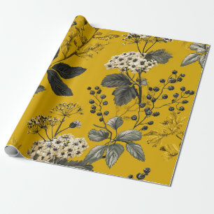 Papier Cadeau Jaune Rustique Botanique Gras Vintage Boho Floral