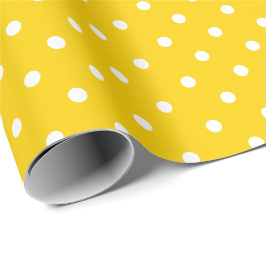 Papier Cadeau Jaune soleil| Papier à enveloppement à points Polk (Coin rond)