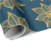 Papier Cadeau Jaune sur le bleu prussien Fleurs Sketchy (Coin rond)