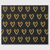 Papier Cadeau Jaune sur les Coeurs noirs dessinés à la main (Plat)