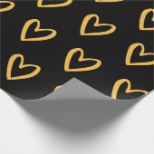 Papier Cadeau Jaune sur les Coeurs noirs dessinés à la main (Coin)