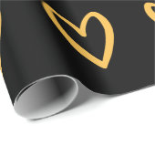 Papier Cadeau Jaune sur les Coeurs noirs dessinés à la main (Coin rond)