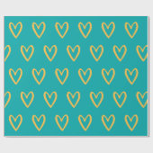 Papier Cadeau Jaune sur mer Vert Coeurs dessinés (Plat)