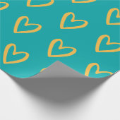 Papier Cadeau Jaune sur mer Vert Coeurs dessinés (Coin)