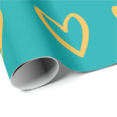 Papier Cadeau Jaune sur mer Vert Coeurs dessinés (Coin rond)