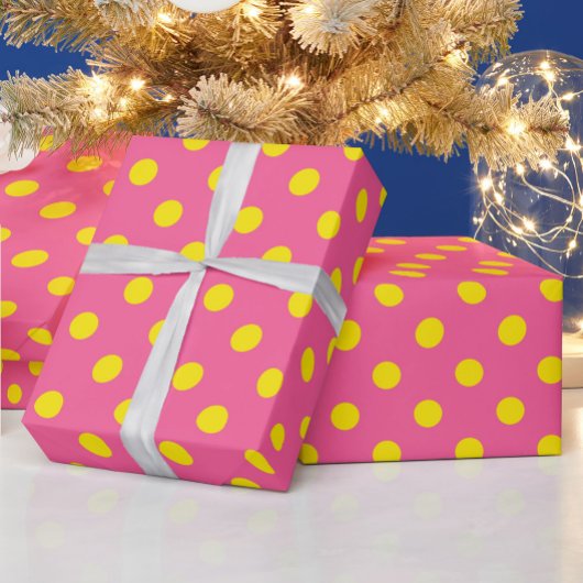 Papier Cadeau Jaune sur rose Pois Design Motif