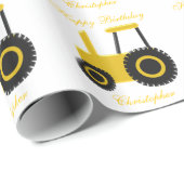 Papier Cadeau Jaune Tracteur Anniversaire présent (Coin rond)