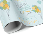 Papier Cadeau Jaune Vert Bleu Joyeux Ballons d'anniversaire (Coin rond)