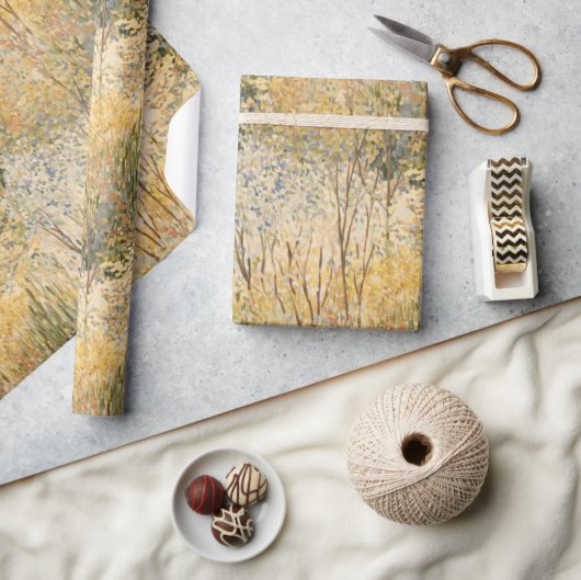Papier Cadeau Jaune Vert Brun Arbres (Artisanat)
