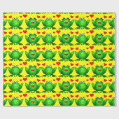 Papier Cadeau Jaune vert mignon de coeurs d'amour de grenouilles (Plat)