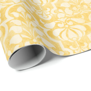Papier Cadeau Jaune Vintage victorien Damask Motif sans couture