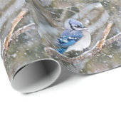 Papier Cadeau Jay bleu dans une tempête de neige (Coin rond)