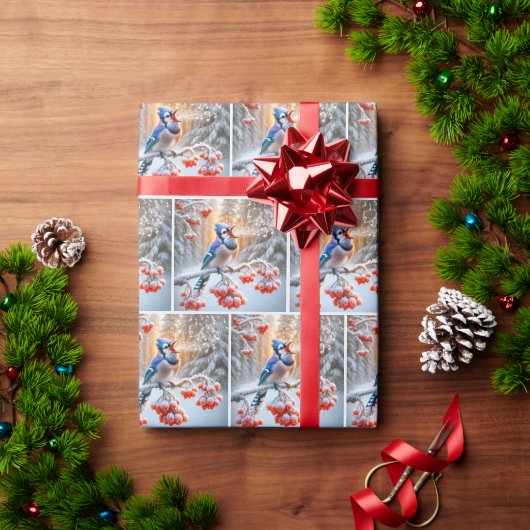 Papier Cadeau Jay Bleu d'hiver chantant sur un Berry Tree (Cadeau de vacances)