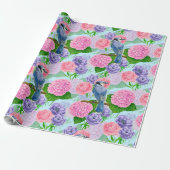 Papier Cadeau Jay bleu et fleurs aquarelle motif enveloppement p (Déroulé)