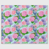 Papier Cadeau Jay bleu et fleurs aquarelle motif enveloppement p (Plat)