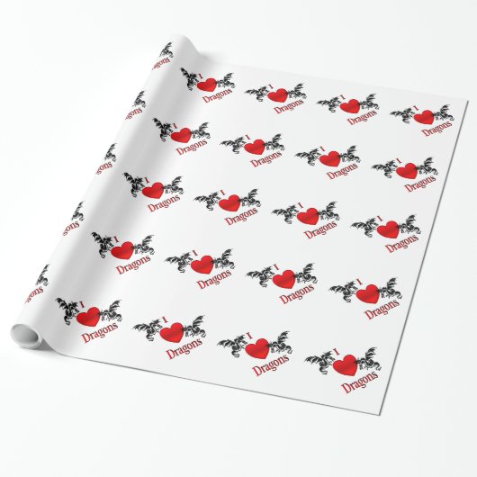 Papier Cadeau Je Coeur Dragons (Déroulé)