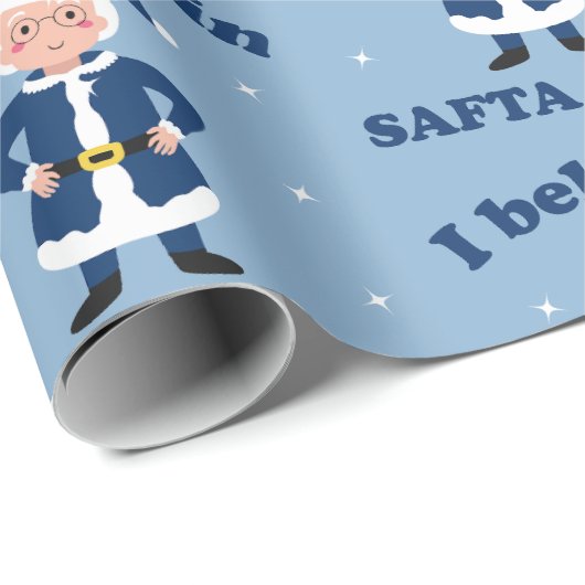 Papier Cadeau Je crois en Safta Claus - mignon Chanukah (Coin rond)