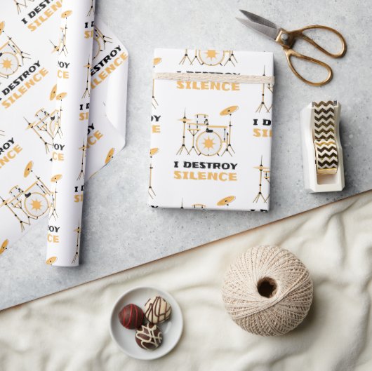 Papier Cadeau Je Détruis Silence Funny Drummer (Artisanat)