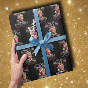 Papier Cadeau Je serai à la maison pour Noël Drôle Père Noël T