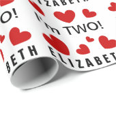 Papier Cadeau Je suis nom fait sur commande de deux coeurs (Coin rond)