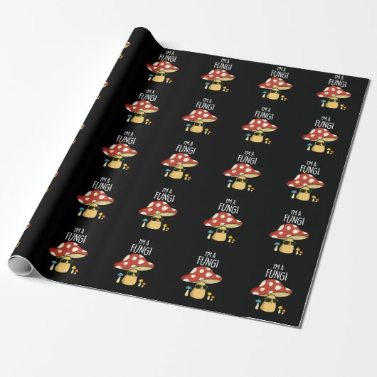 Papier Cadeau Je suis un champignon Funny Mushroom Pun Dark BG (Déroulé)
