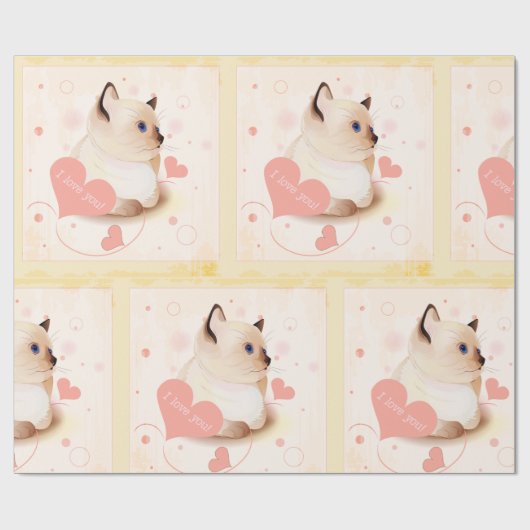 Papier Cadeau Je T'Aime Chat (Plat)